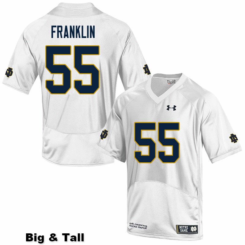 Men's NCAA Notre Dame Fighting Irish #55 Ja'Mion Franklin Stitched College Under Armour Authentic White Big & Tall Football Jersey YS10D41MZ